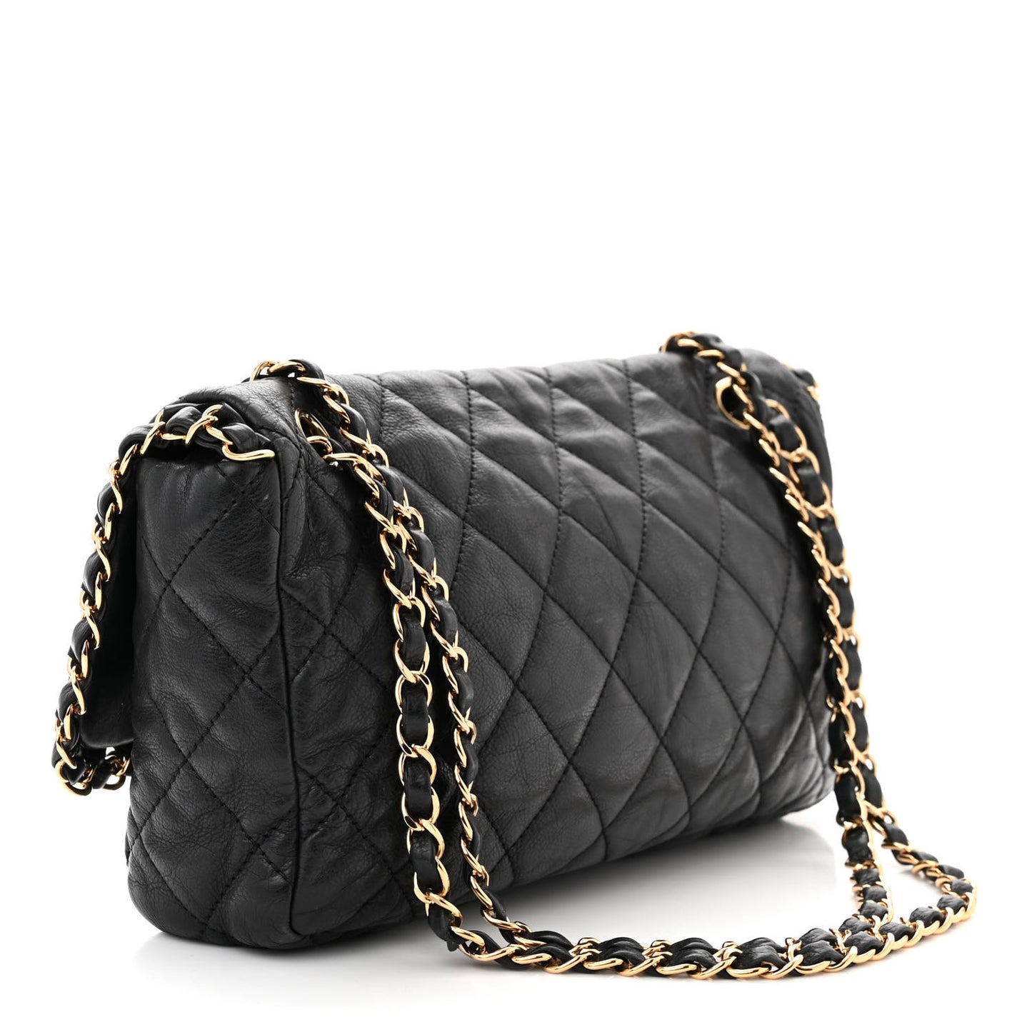 Calfskin Quilted Medium Chain Me Flap Black