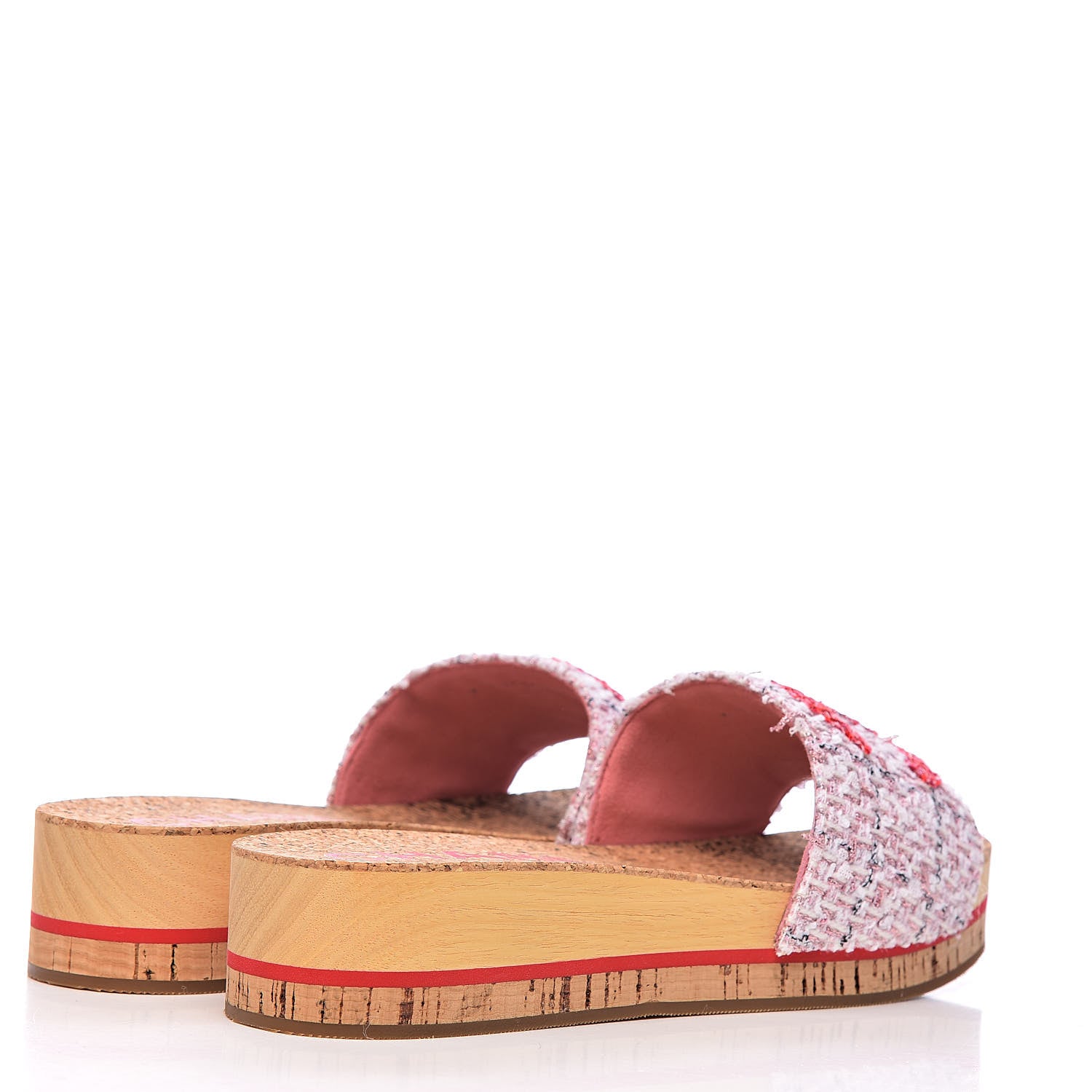 Chanel Tweed Lambskin Logo Mules 39 Pink Red 4 of 10