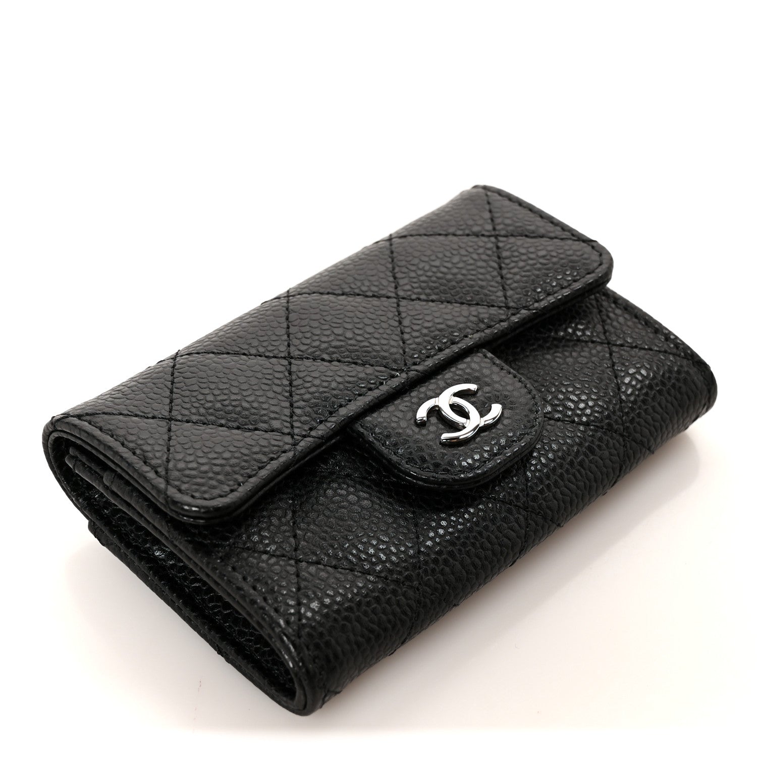 Chanel Caviar Quilted Flap Card Holder Wallet Black Black 4 of 10