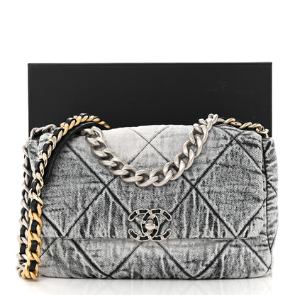 Chanel Washed Denim Quilted Medium Chanel 19 Flap Black White 11 of 11