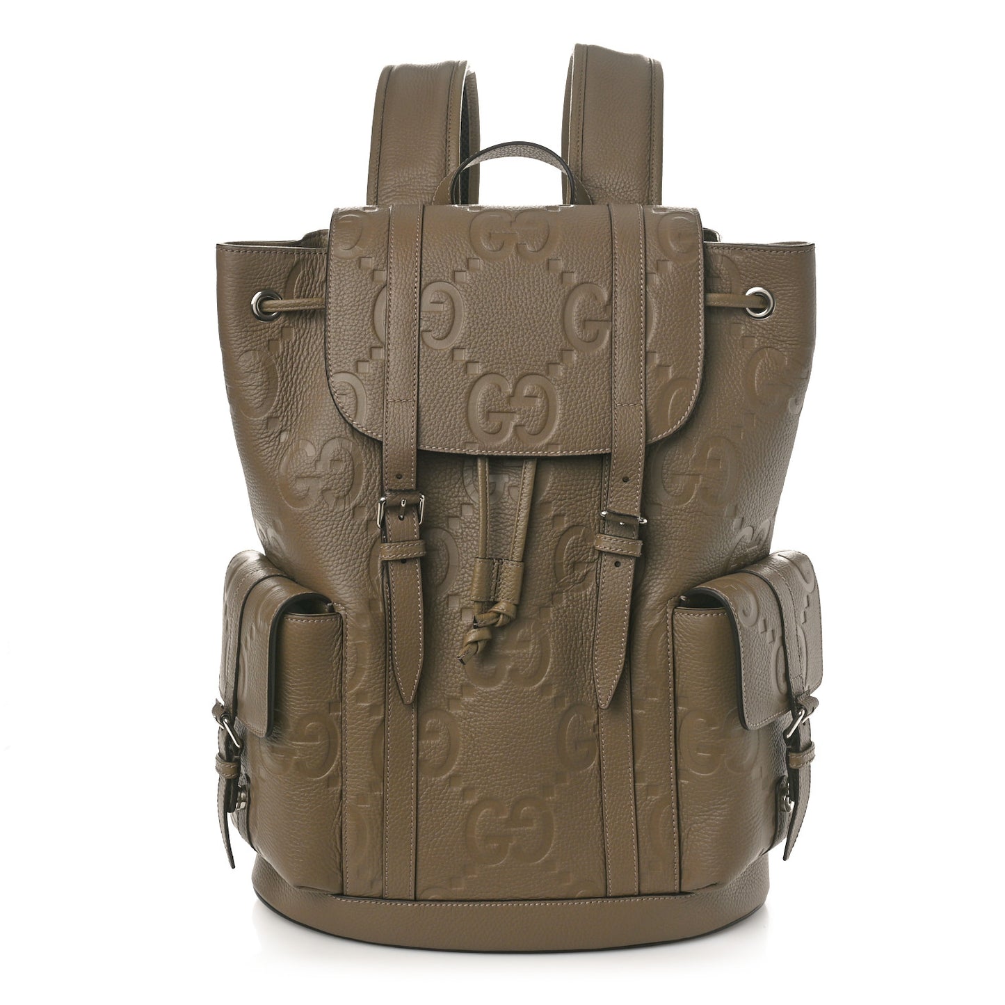Piuma Calfskin Jumbo GG Embossed Double Buckle Backpack Good Taupe
