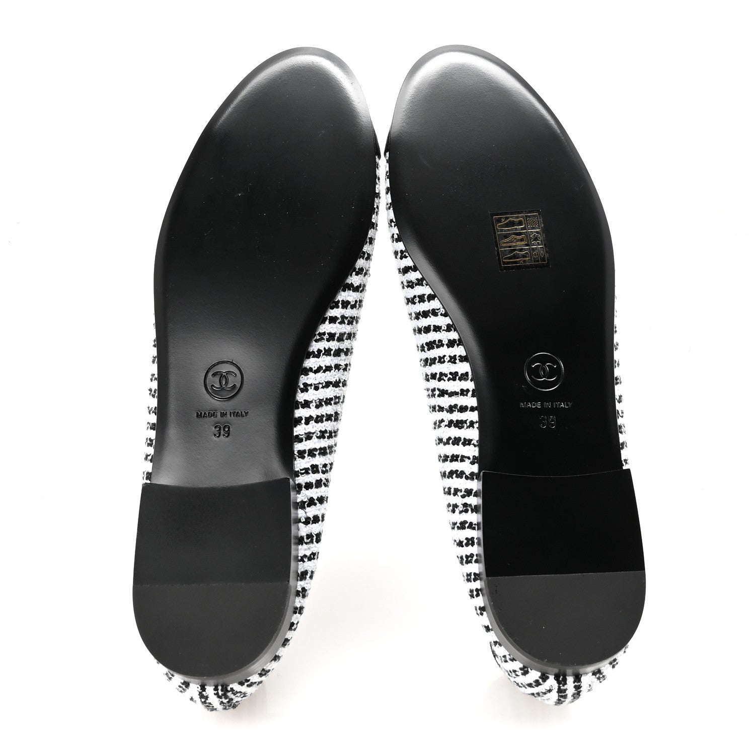 Chanel Tweed Sequin Grosgrain Cap Toe Ballerina Flats 39 Black White 6 of 9