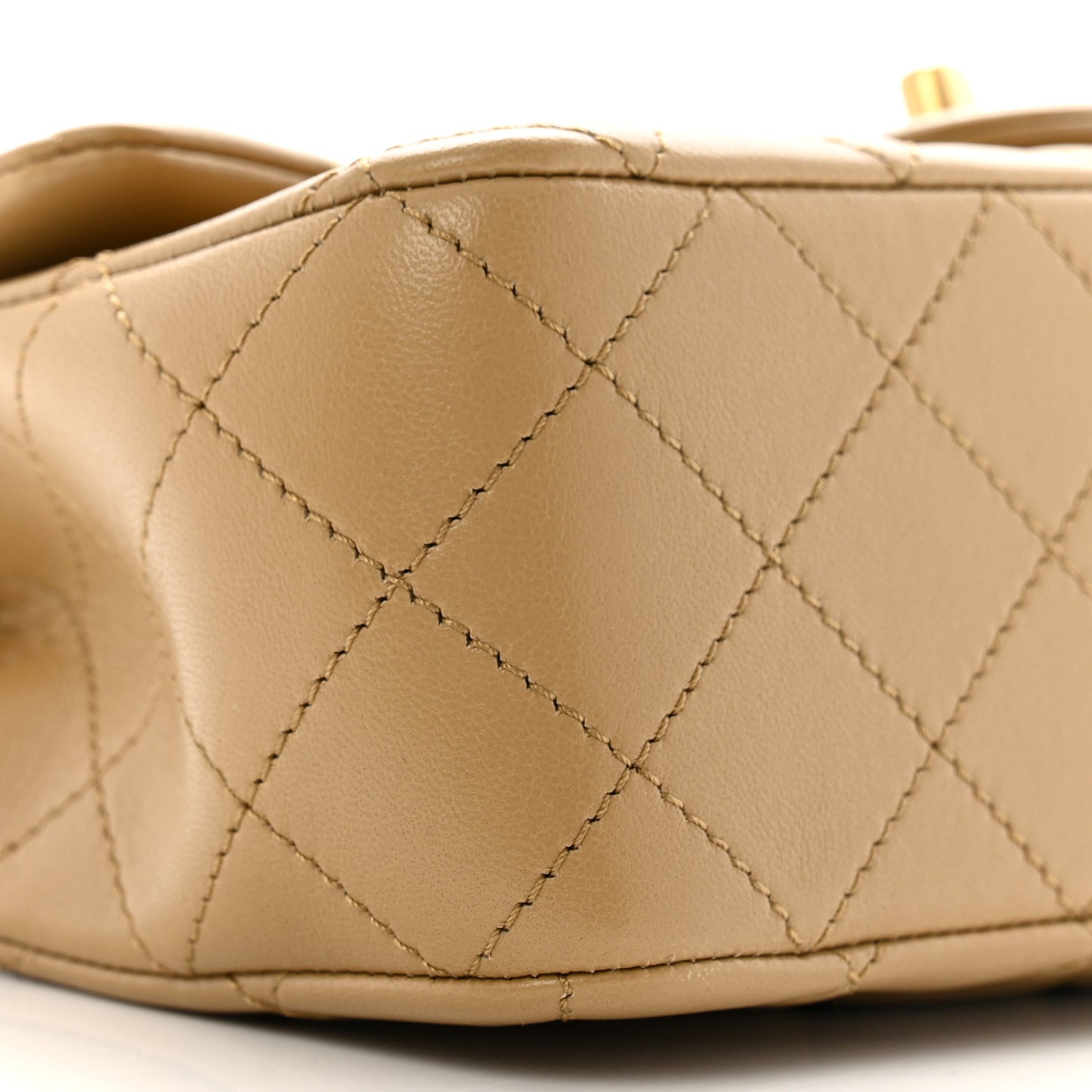 Lambskin Quilted Mini Rectangular Pearl Crush Flap Dark Beige