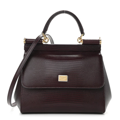 Dolce & Gabbana Lizard Calfskin Embossed Small Miss Sicily Satchel Burgundy 1 of 9