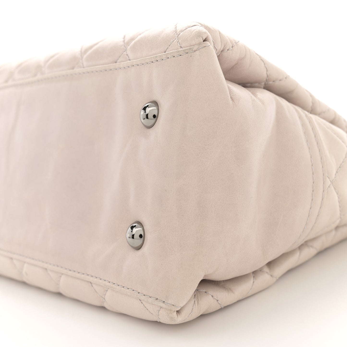 Glazed Calfskin Quilted Shopping Tote Light Beige