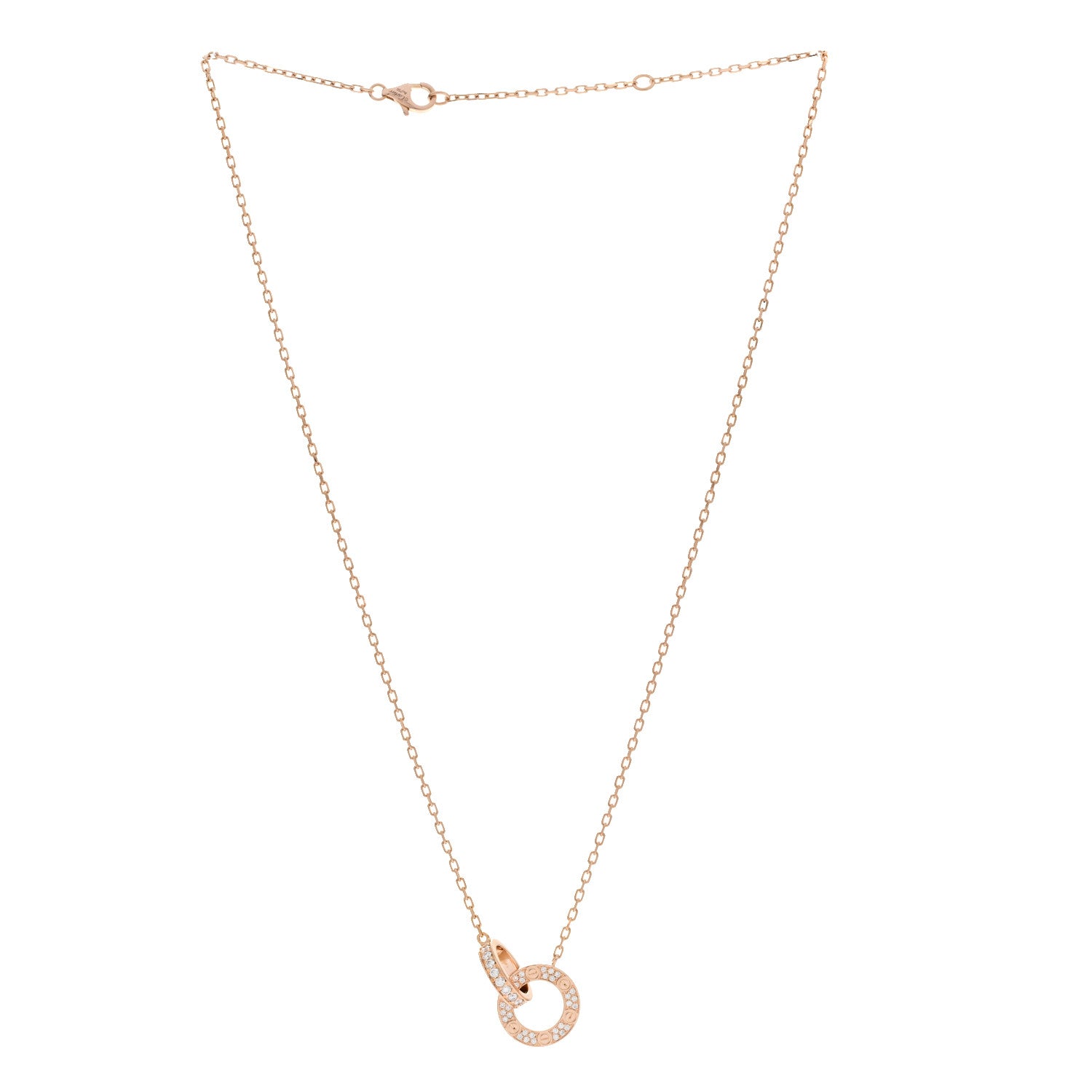 Cartier 18K Pink Gold Diamond Interlocking LOVE Paved Necklace 3 of 6