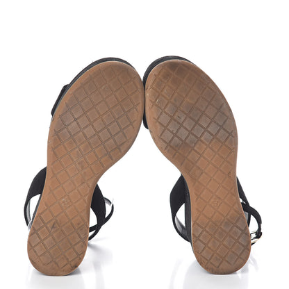 Chanel Suede Platform Wedge Sandals 37.5 Black 7 of 7