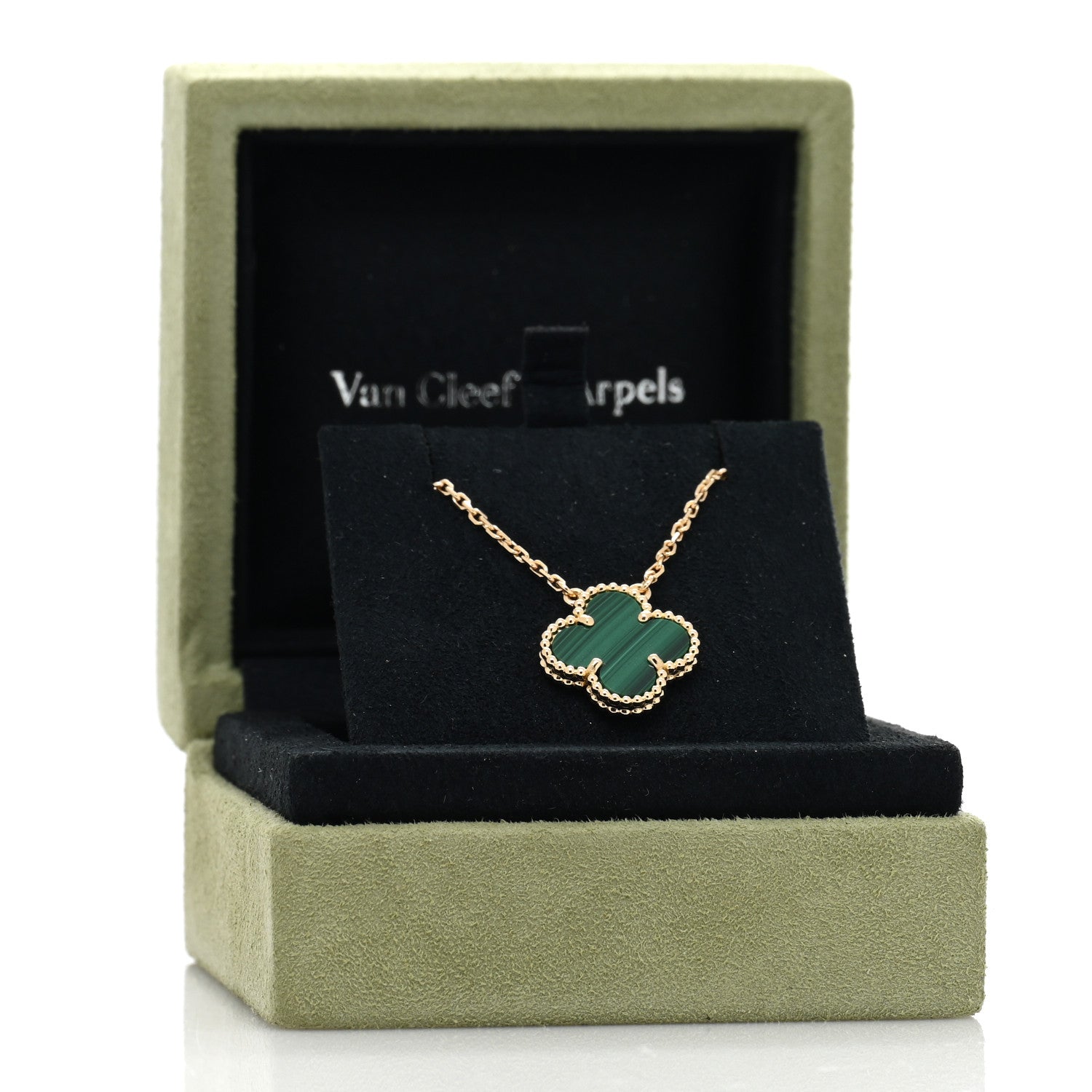 Van Cleef & Arpels 18K Yellow Gold Malachite Vintage Alhambra Pendant Necklace 3 of 5