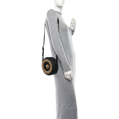 Versace Calfskin Mini La Medusa Chain Round Crossbody Bag Black 2 of 8