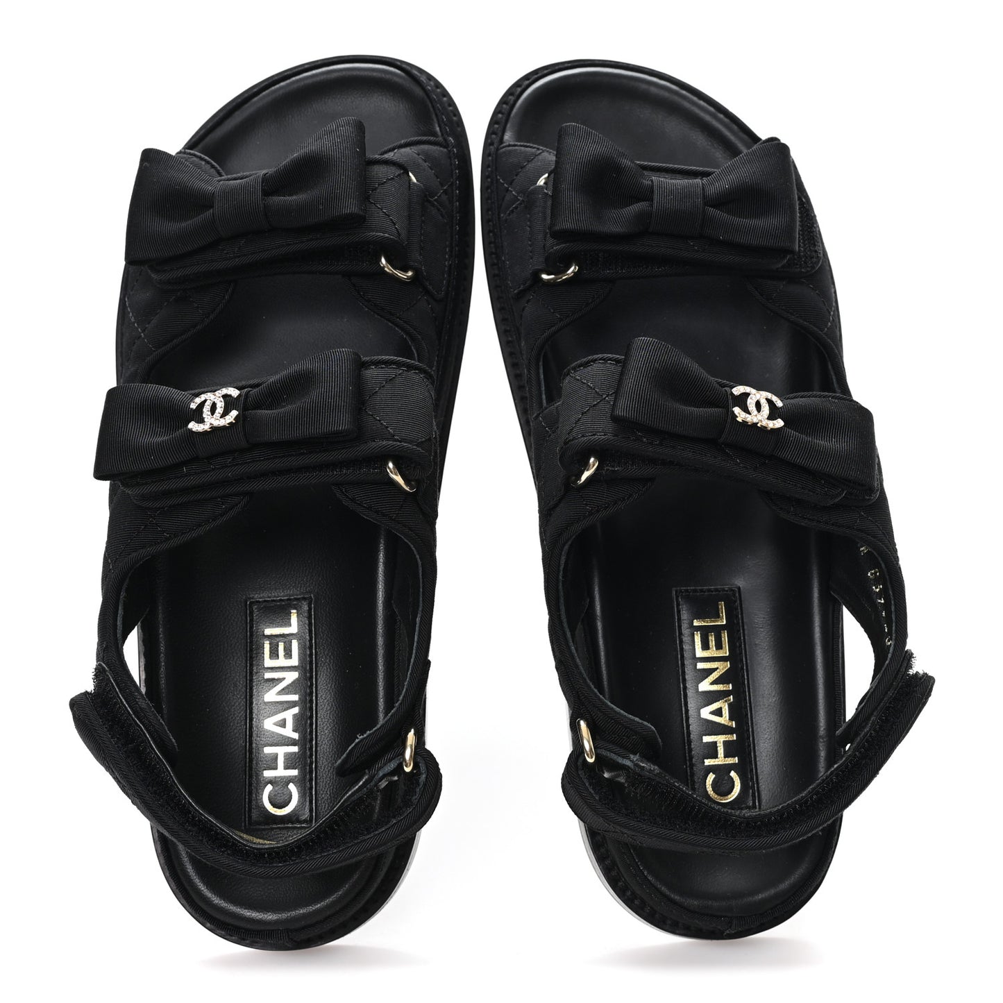 Grosgrain Quilted Bow Dad Sandals 38 Black