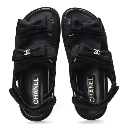 Chanel Grosgrain Quilted Bow Dad Sandals 38 Black 2 of 10