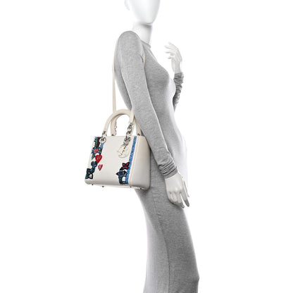 Christian Dior Smooth Calfskin Embroidered Beaded Floral Medium Lady Dior White Multicolor 2 of 12