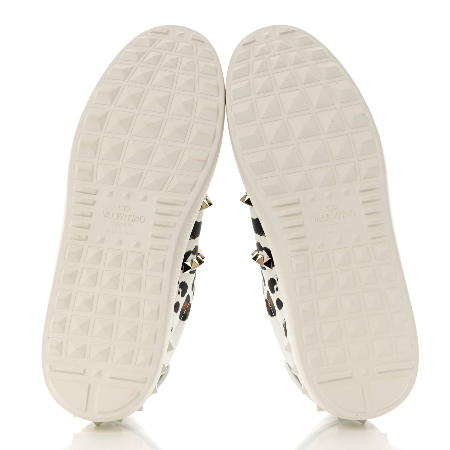 Calfskin Leopard Print Rockstud Untitled Open Sneakers 39 White
