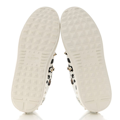 Valentino Garavani Calfskin Leopard Print Rockstud Untitled Open Sneakers 39 White 5 of 11