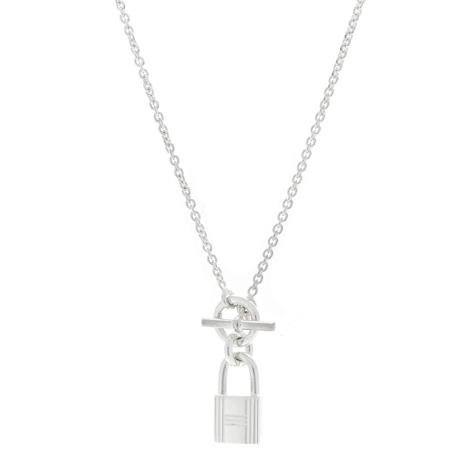 Hermes Sterling Silver Cadenas Kelly Lock Pendant Necklace 1 of 5