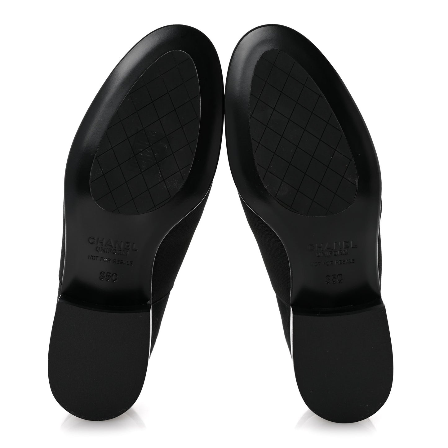 Calfskin Elastic Lace Up Cap Toe CC Loafers 35 Black