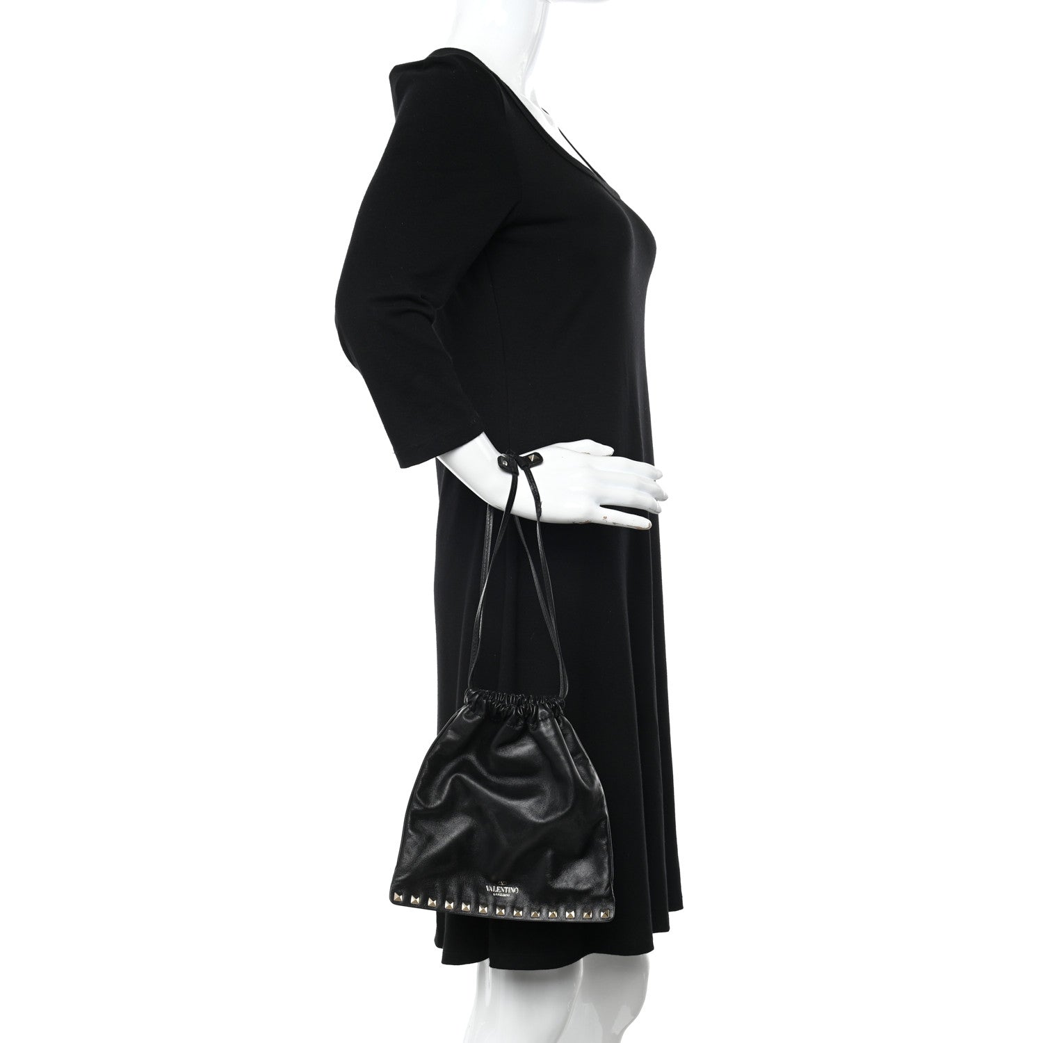 Valentino Garavani Calfskin Rockstud Drawstring Pouch Black 2 of 10