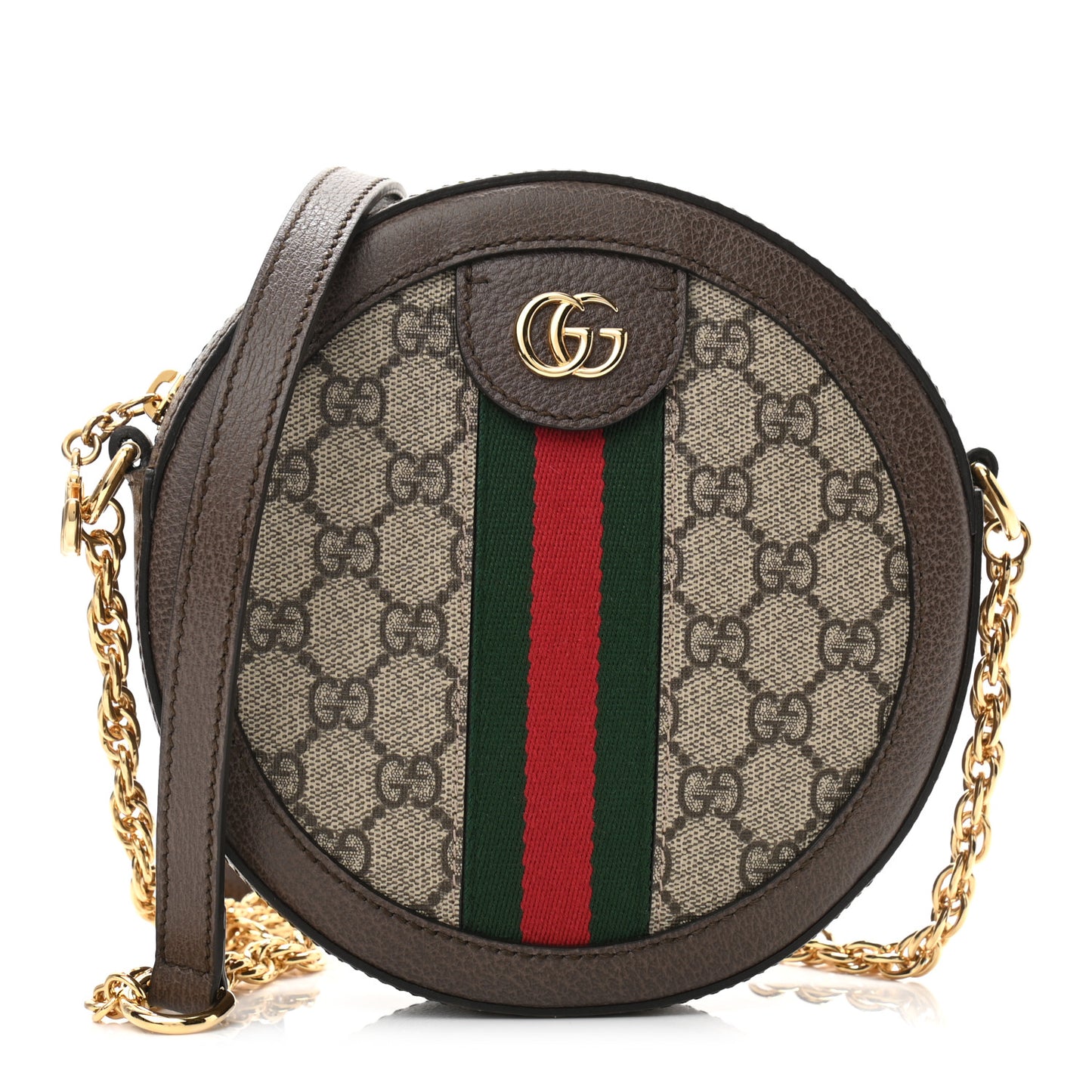 GG Supreme Monogram Web Mini Ophidia Round Shoulder Bag Brown