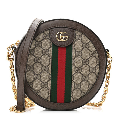 Gucci GG Supreme Monogram Web Mini Ophidia Round Shoulder Bag Brown 1 of 12