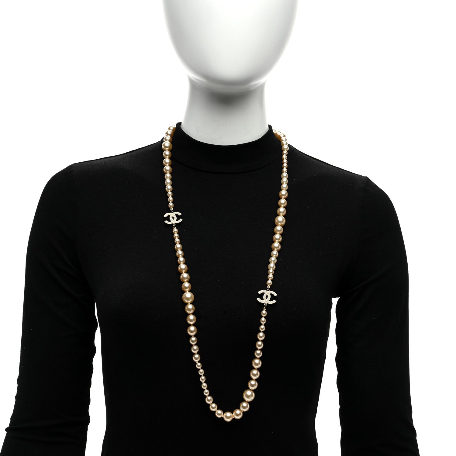 Chanel Graduated Pearl CC Long Necklace Gold 5 of 5