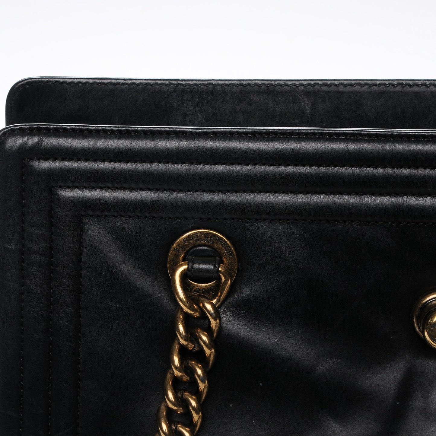 Glazed Calfskin Boy Tote Black