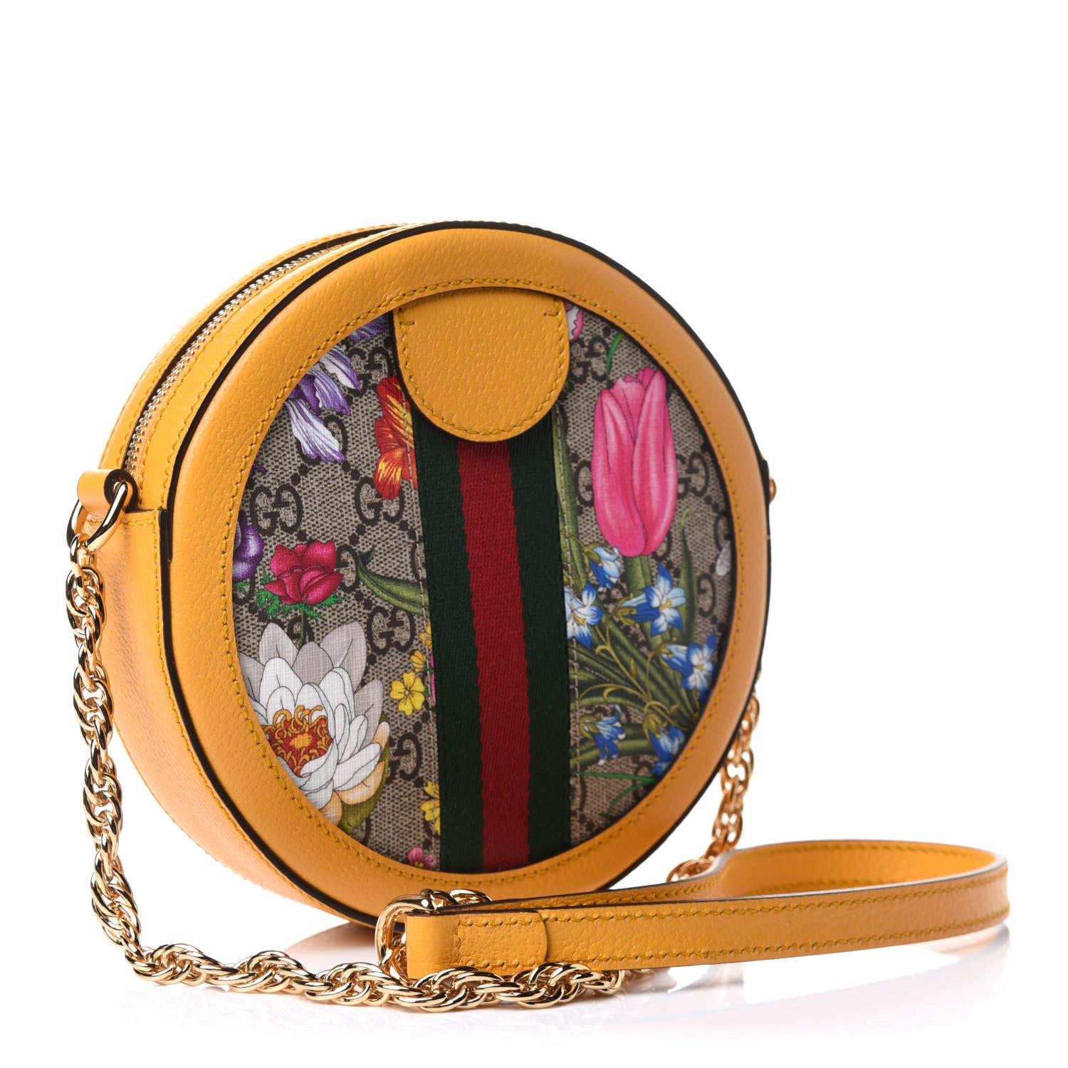 Gucci GG Supreme Monogram Flora Web Mini Ophidia Round Shoulder Bag Beige Multicolor Crop 3 of 11