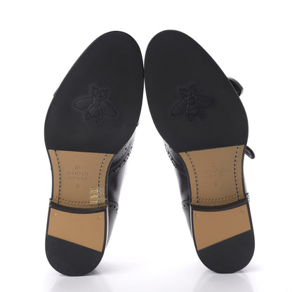 Gucci Calfskin Bee Embroidered Mens Queercore Brogue Wingtip Monk Strap Loafers 9 Black 6 of 13