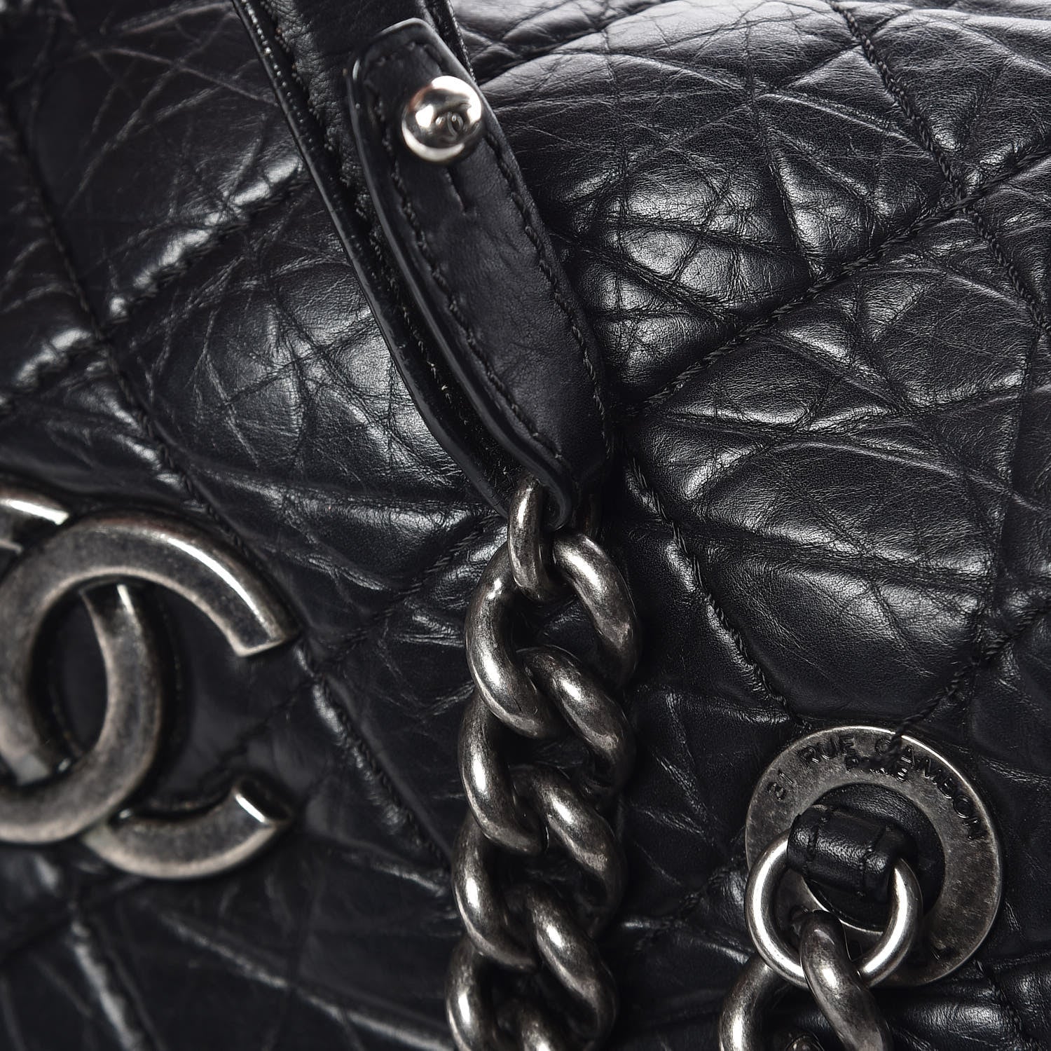 Chanel Aged Calfskin Quilted Large Secret Tag Bowling Bag Black 13 of 13