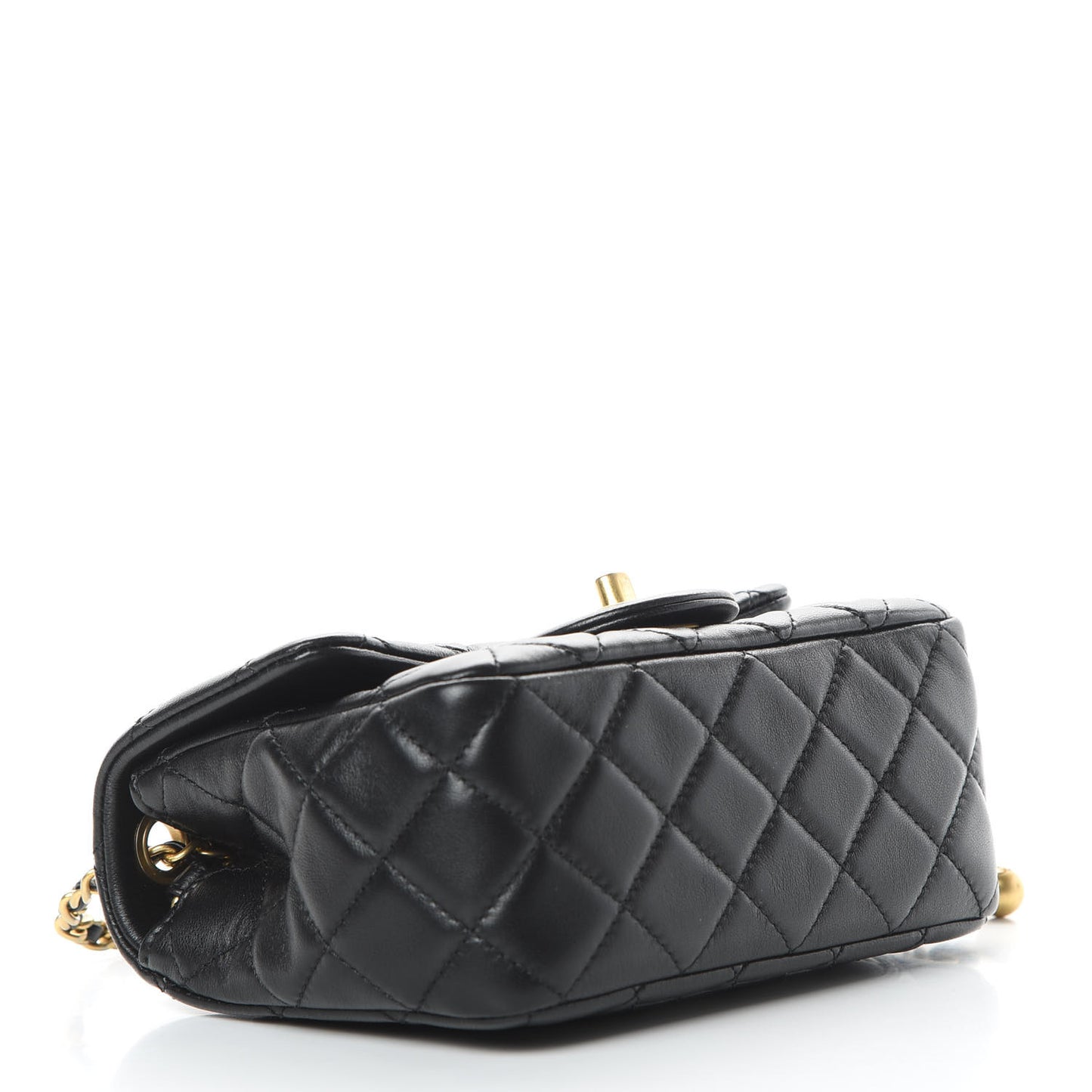 Lambskin Quilted Mini Pearl Crush Flap Black