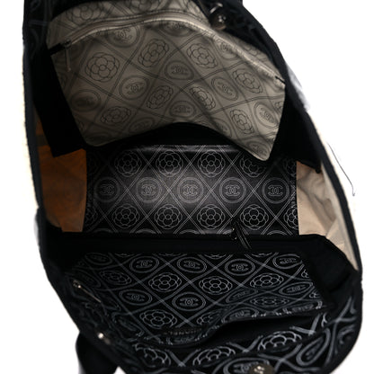 Chanel Coated Canvas Camellia Large Shopping Tote Black Beige 5 of 9