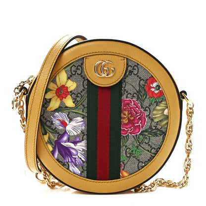 Gucci GG Supreme Monogram Flora Web Mini Ophidia Round Shoulder Bag Beige Multicolor Crop 1 of 12