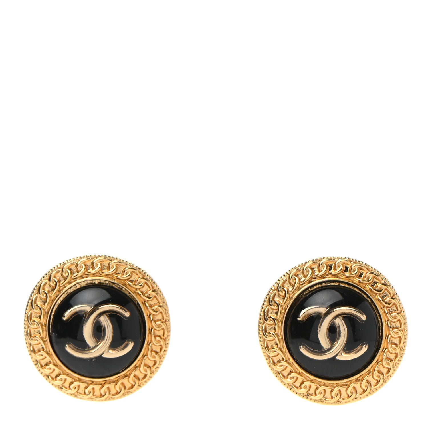 Chanel Resin CC Chain Round Earrings Gold Black 1 of 5