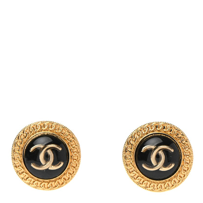 Chanel Resin CC Chain Round Earrings Gold Black 1 of 5