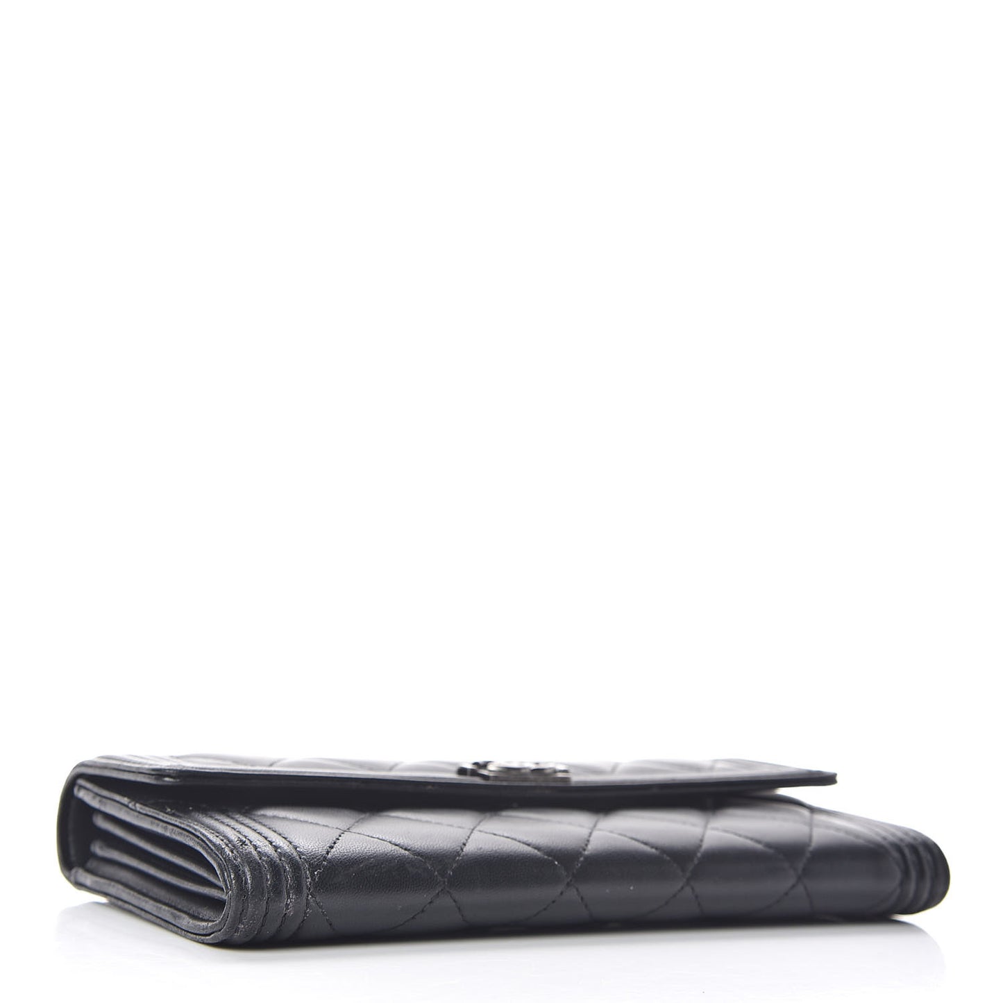 Lambskin Quilted Boy Flap Wallet Black