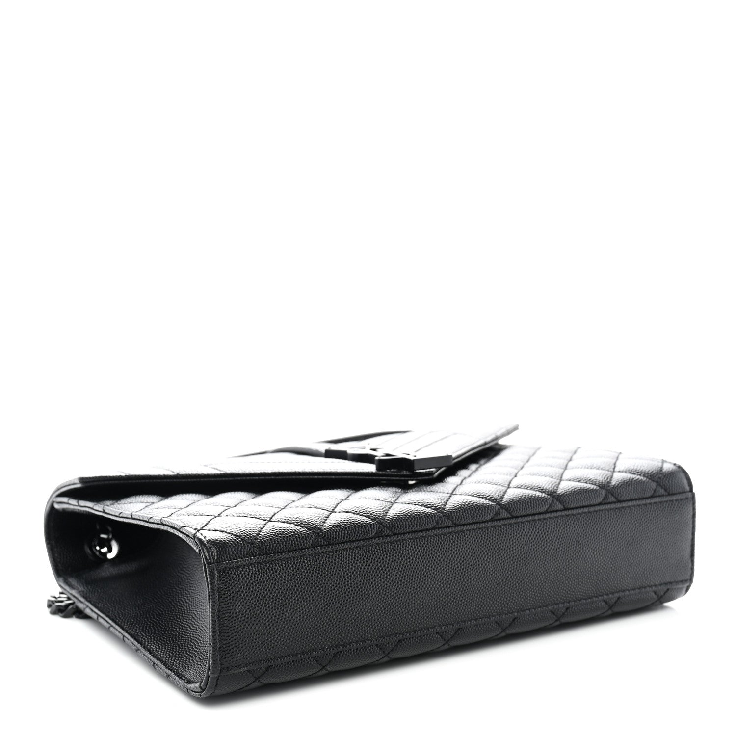 Saint Laurent Grain De Poudre Textured Mixed Matelasse Triquilt Medium Monogram Monochrome Satchel Black 4 of 11