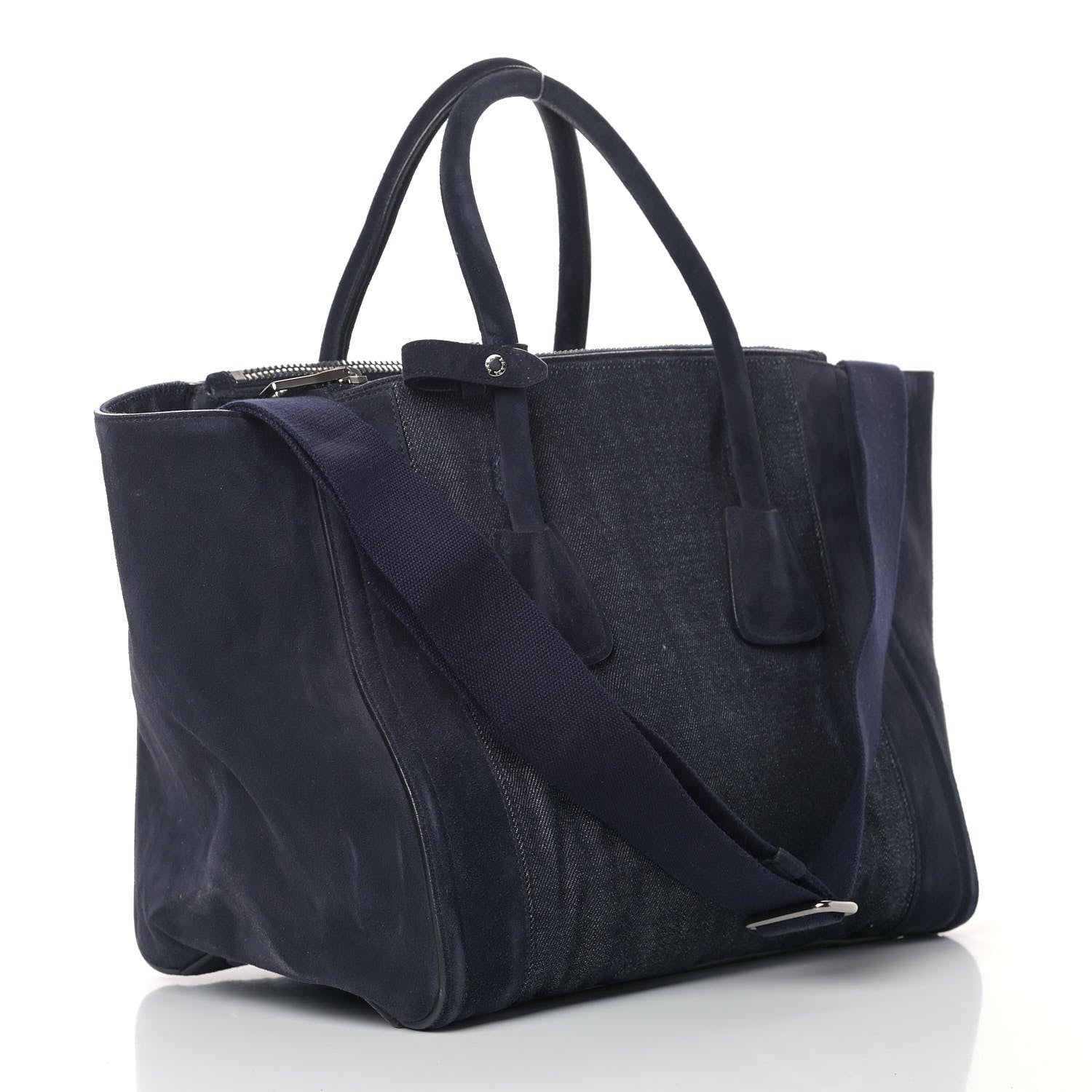 Prada Denim Suede Scamosciato Twin Pocket Tote Bleu 3 of 17