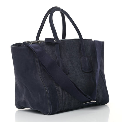 Prada Denim Suede Scamosciato Twin Pocket Tote Bleu 3 of 17