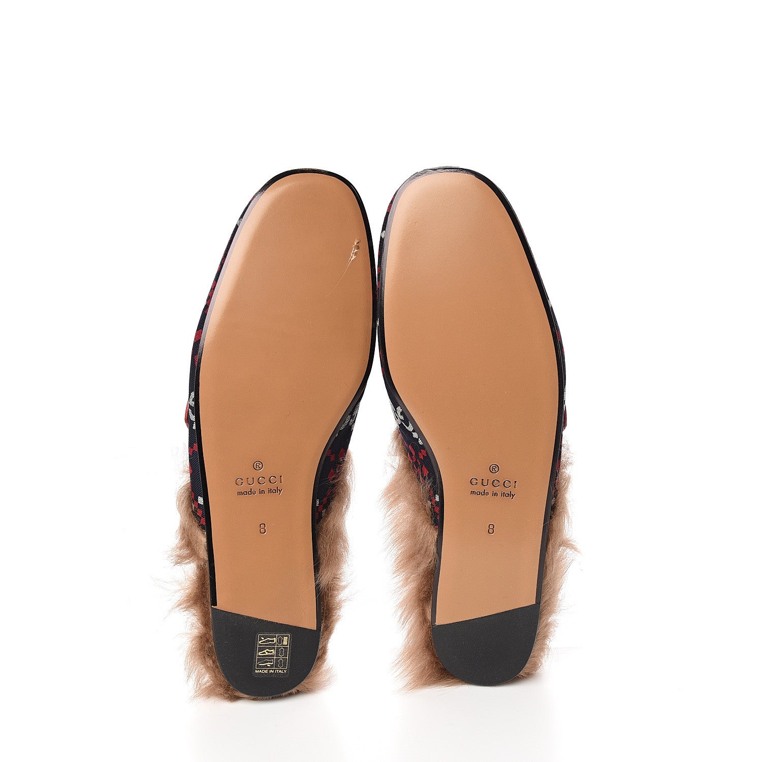Gucci Canvas GG Monogram Diamond Fur Web GG Mens Princetown Slippers 8 Midnight Blue Hibiscus Red 5 of 9