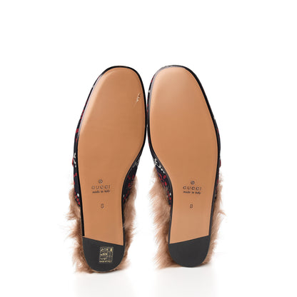 Gucci Canvas GG Monogram Diamond Fur Web GG Mens Princetown Slippers 8 Midnight Blue Hibiscus Red 5 of 9