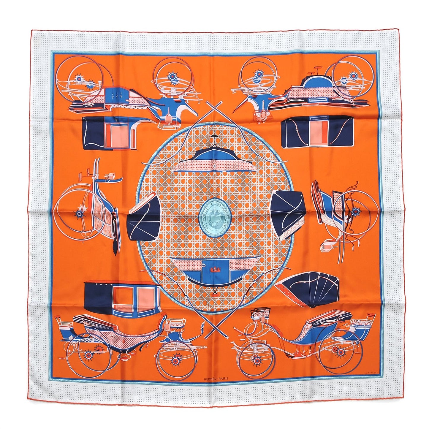 Silk Les Volttures A Transformation Scarf 90 Orange Blanc Bleu