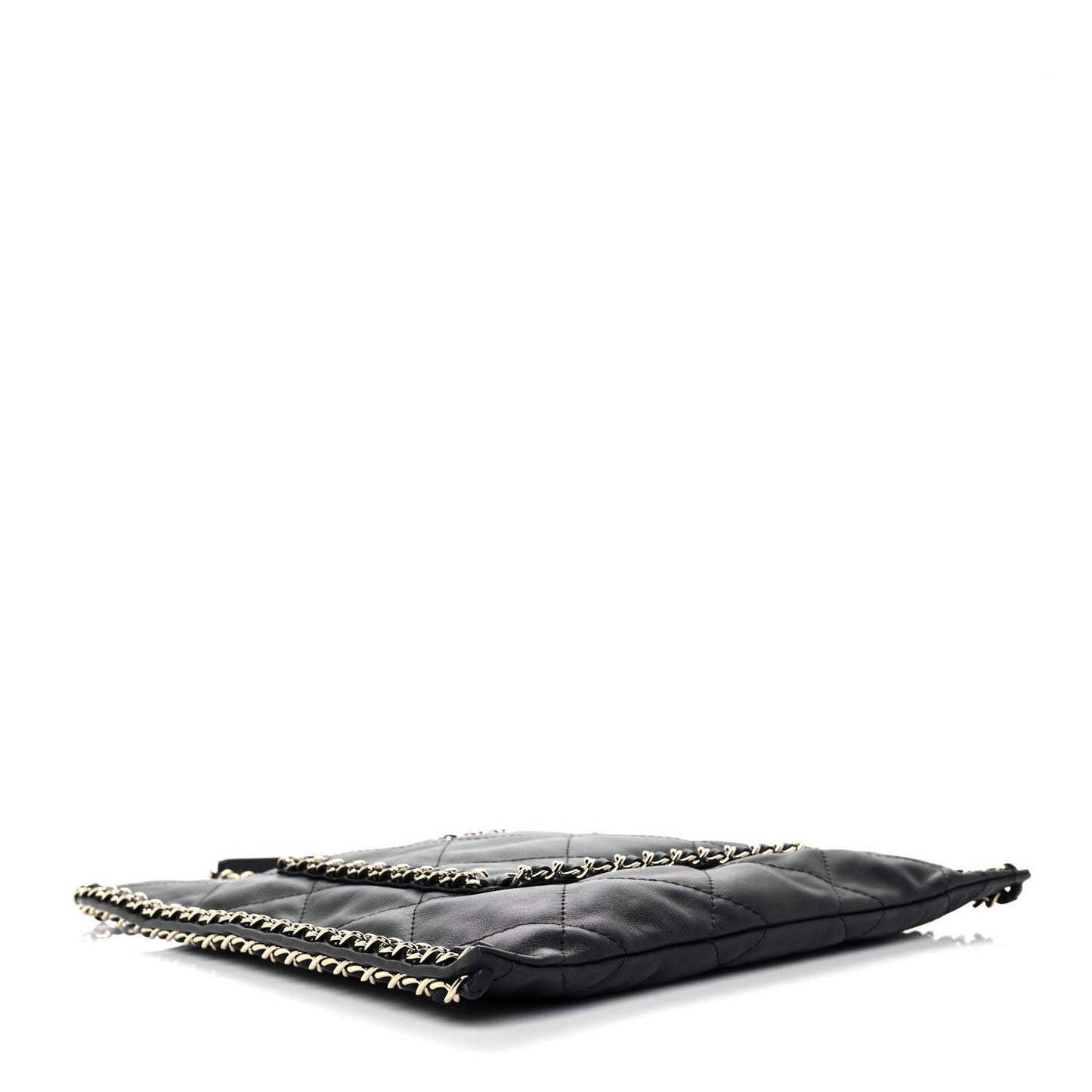 Calfskin Quilted Chain Flat Tote Black