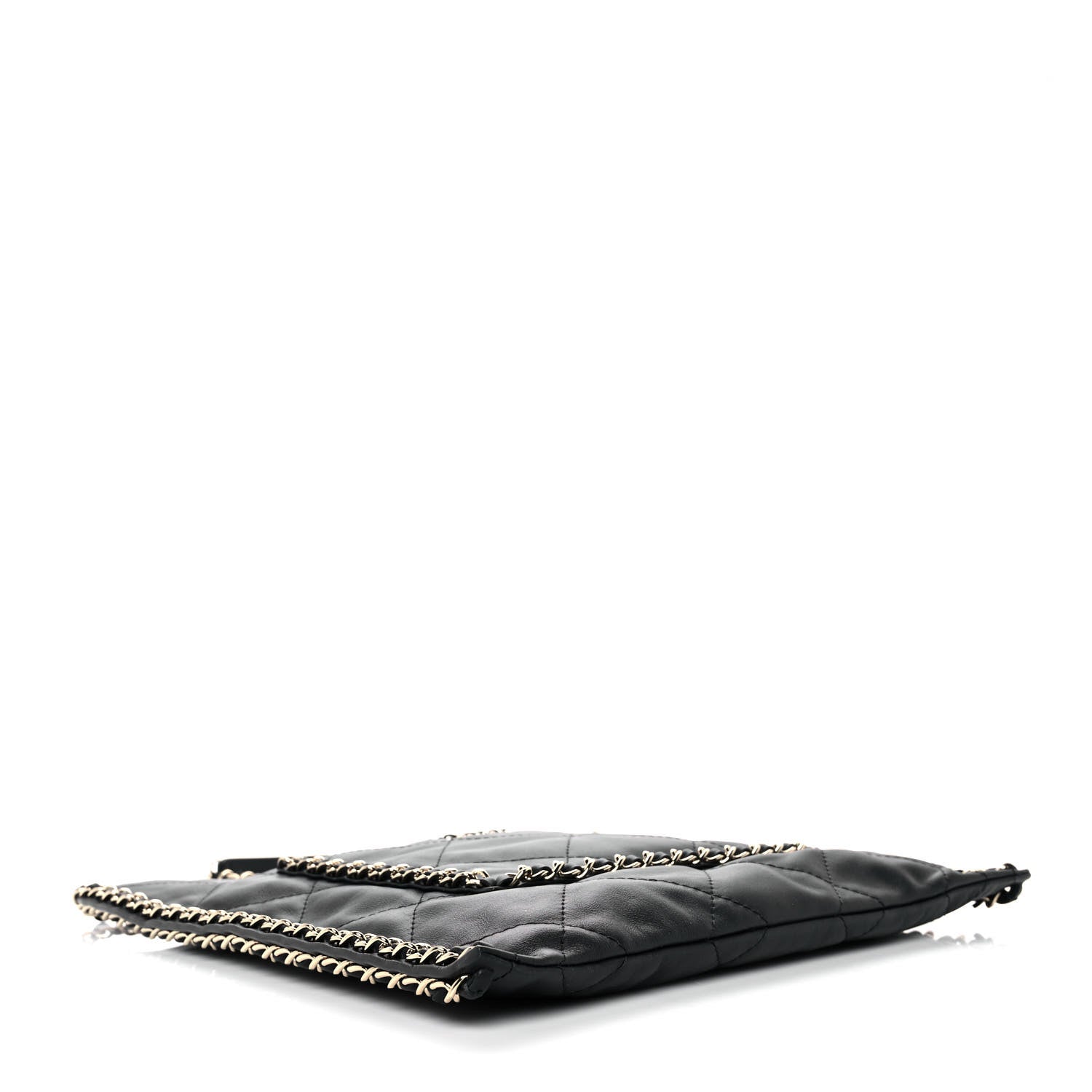 Chanel Calfskin Quilted Chain Flat Tote Black 4 of 10