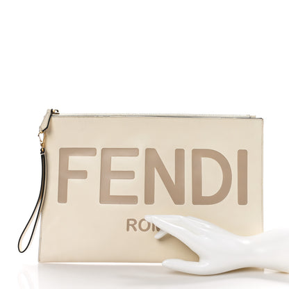 Fendi Vitello King Logo Embossed Large Flat Pouch White Ice 2 of 7