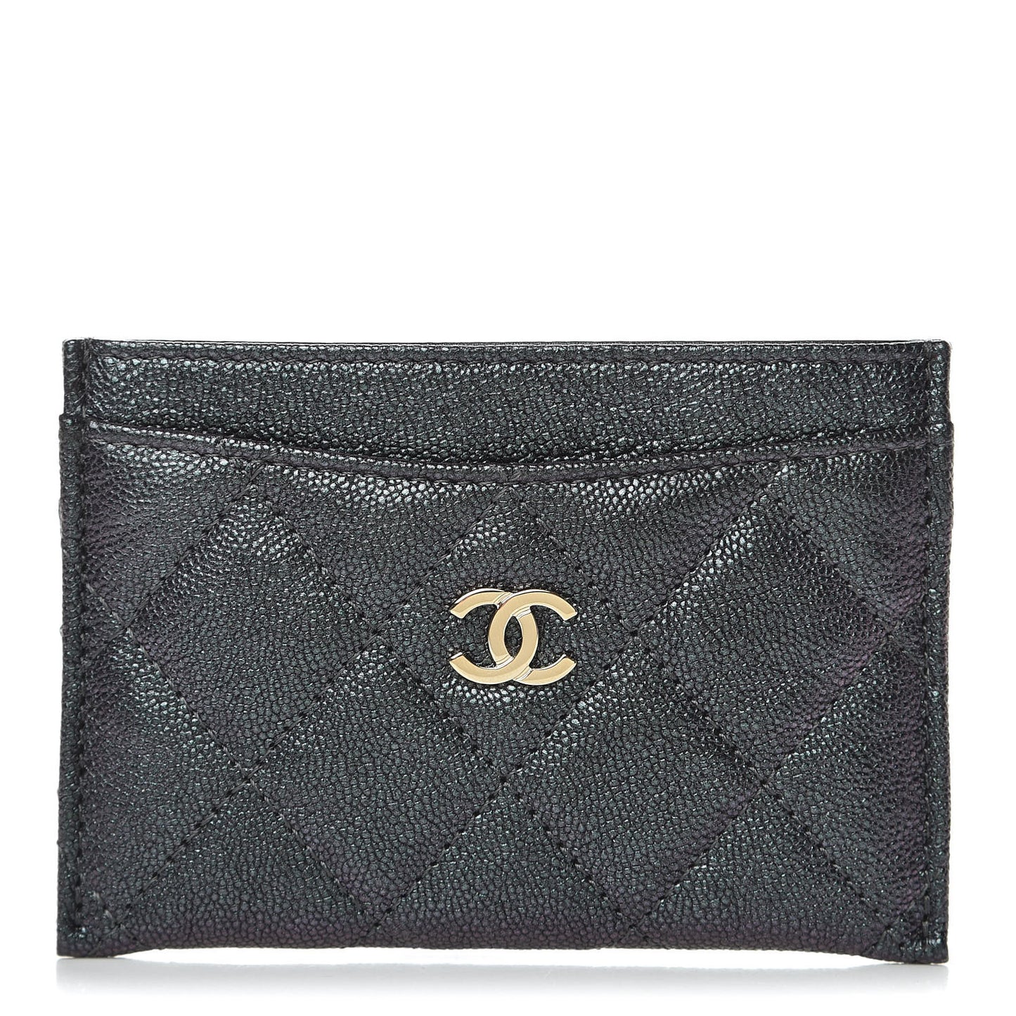 Iridescent Caviar Quilted Card Holder Black