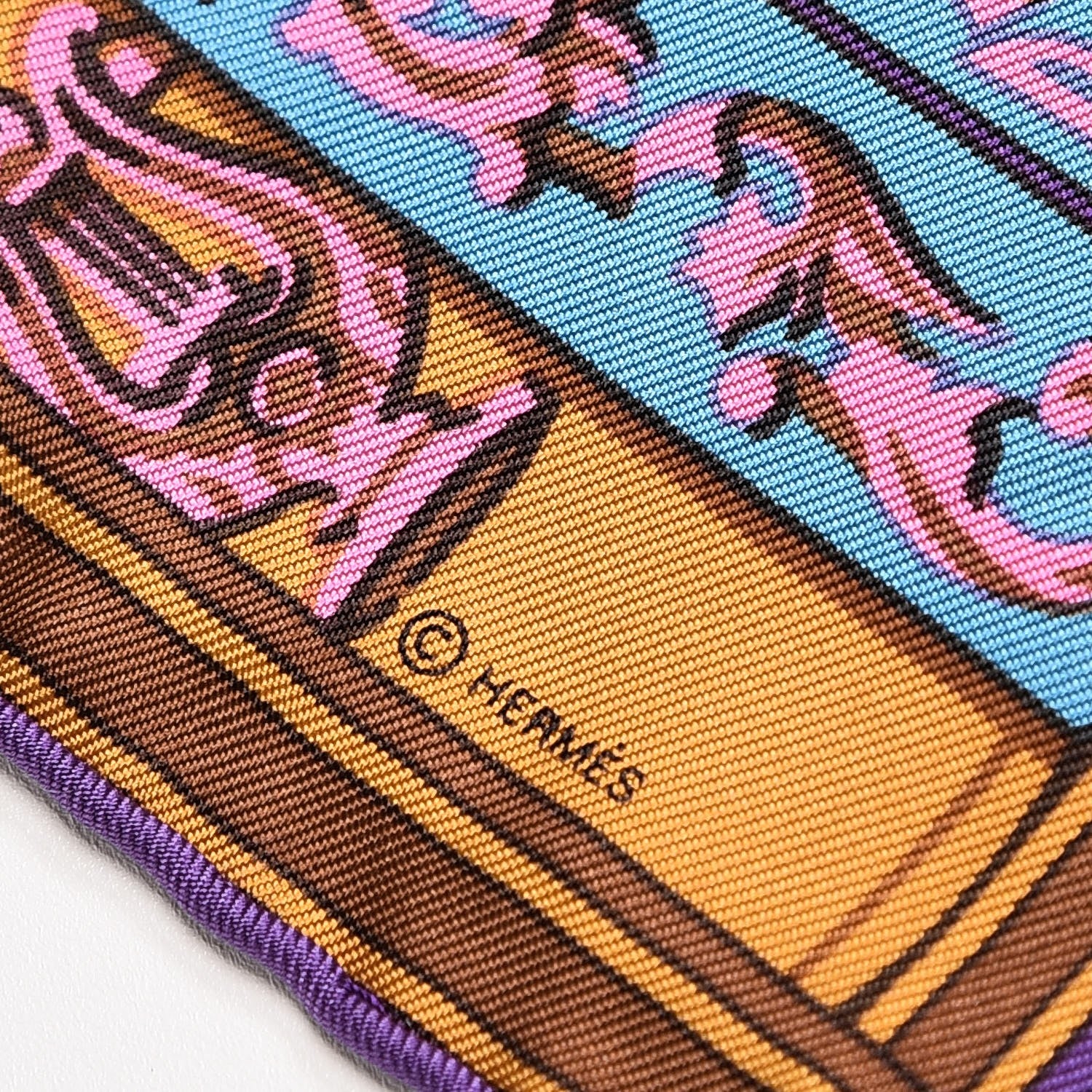 Hermes Silk Bibliotheque Pocket Square Violet Canard Vieux Rose 3 of 4