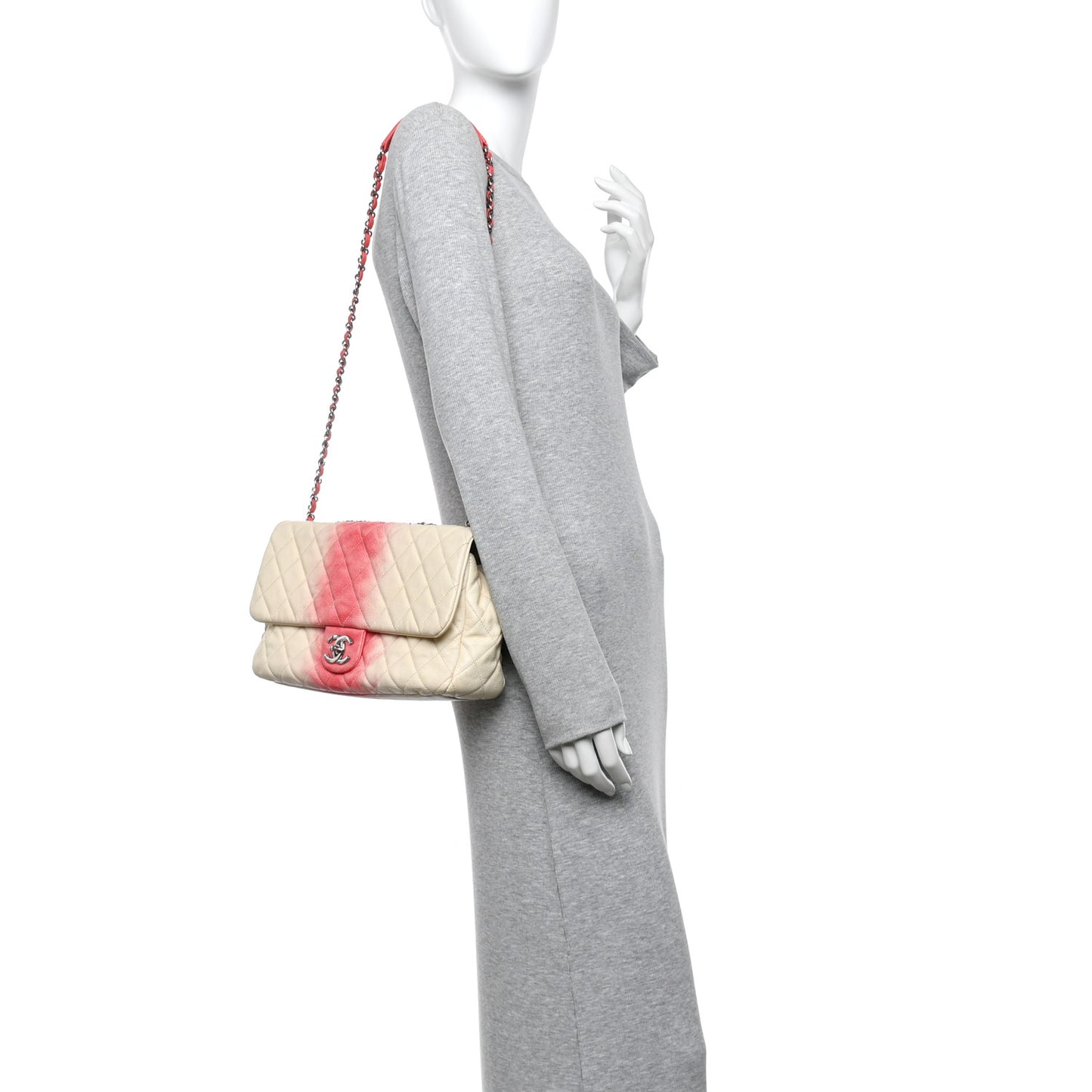 Caviar Quilted Ombre Jumbo Single Flap White Rose Pink