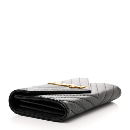 Saint Laurent Grain De Poudre Matelasse Chevron Monogram Flap Wallet Black 4 of 7