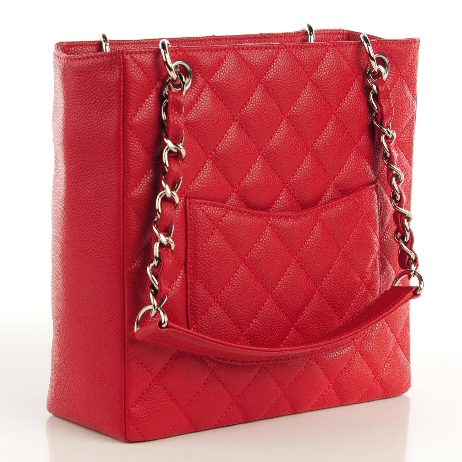 Chanel Caviar Quilted Petit Shopping Tote PST Red 3 of 7