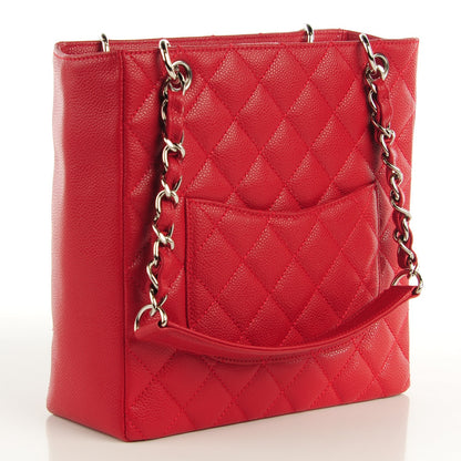 Chanel Caviar Quilted Petit Shopping Tote PST Red 3 of 7