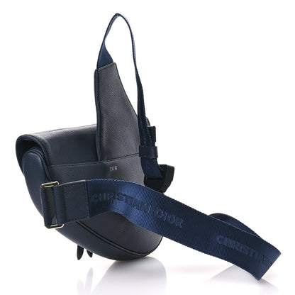 Christian Dior Grained Calfskin Mens Saddle Bag Navy Blue 3 of 9